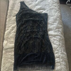 Elegant Black and Gold One-Shoulder Dress